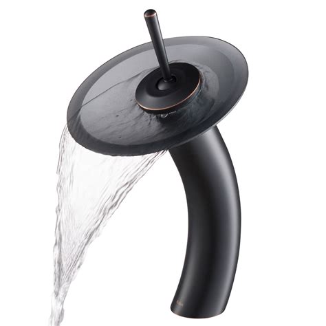 Kraus Tall Waterfall Bathroom Faucet For Vessel Sink With Frosted Black