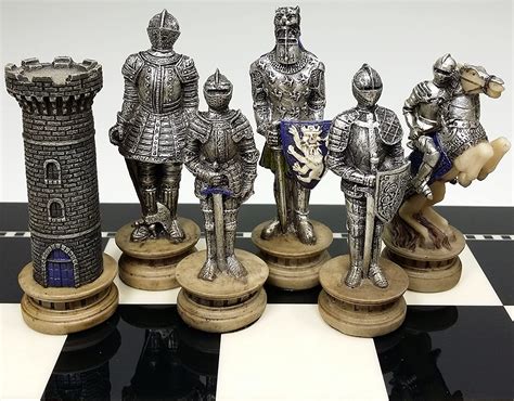 Medieval Times Crusades Maltese Armored Knight Red White Chess Men Set