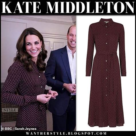 Kate Middleton In Burgundy Polka Dot Shirt Dress At Kensington Palace