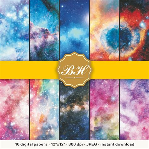 Watercolor Nebula Galaxy Digital Paper Space Digital Paper Etsy