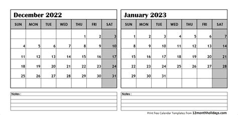 December 2023 And January 2022 Calendar Calendar 2022