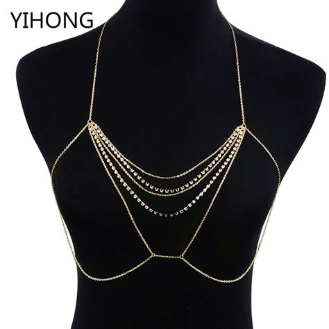 Buy Fashion Women Gold Rhinestone Body Chains Jewelry