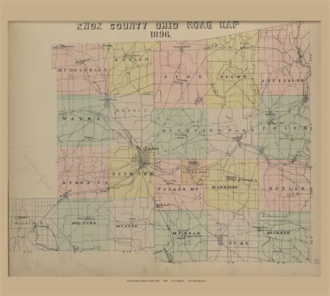Knox County Road Map Ohio 1896 Old Town Map Custom Reprint Knox Co