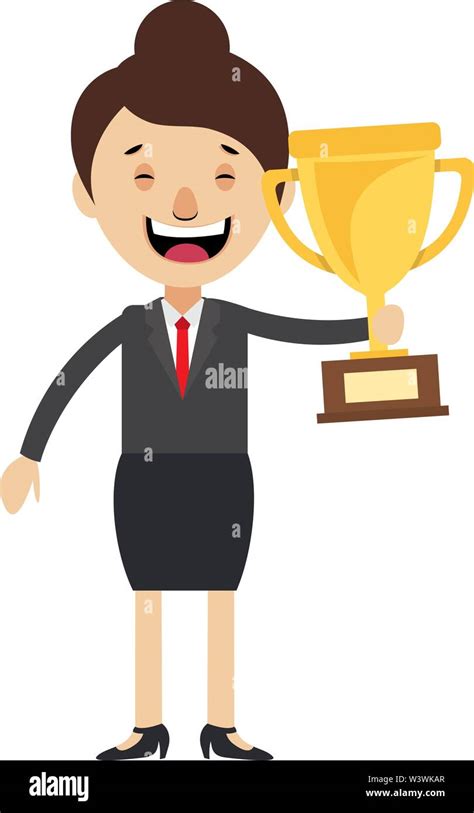 Woman Holding Trophy Illustration Vector On White Background Stock