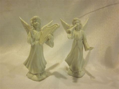 Enesco Ceramic Angel Figurines Pair Of Enesco Angels Christmas Etsy