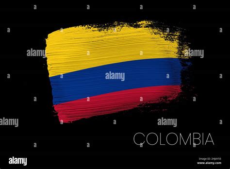 Grunge Brush Stroke With Colombia National Flag Watercolor Painting