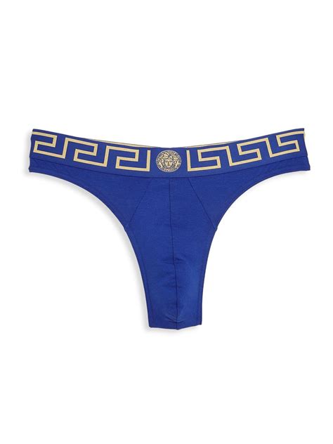 Versace Stretch Cotton Thong In Blue For Men Lyst