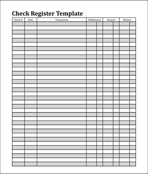 Printable Checkbook Register Full Page Printable Kids Entertainment