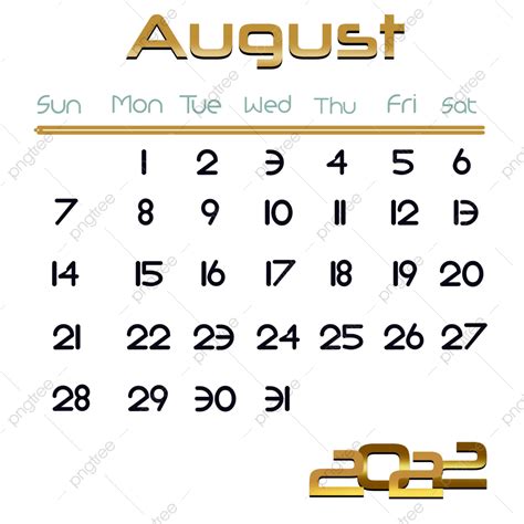 Kalender Tahun 2022 Bulan Agustus 2022 Kalender Agustus Png Und Psd