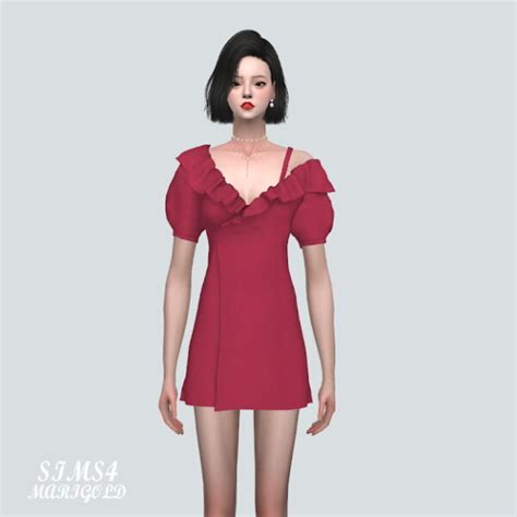 Sims4 Marigold Ab Off Shoulder Wrap Mini Dress • Sims 4 Downloads