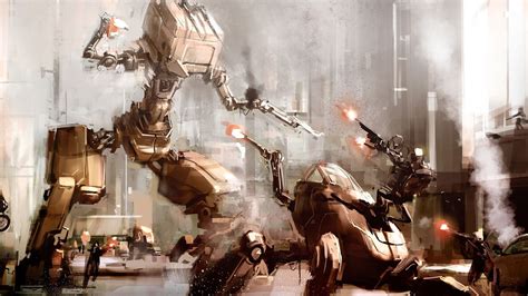 Wallpaper Fantasy Art City Robot Futuristic War Artwork Mech