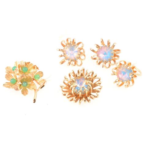 Lot 255 Sarah Coventry Faux Opal Set Of Brooch Ring
