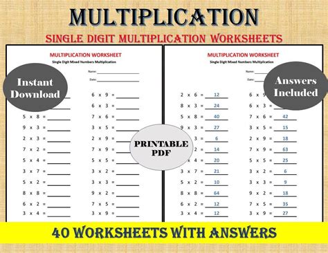 Multiplication Practice Sheets Printable Worksheets Etsy Printable