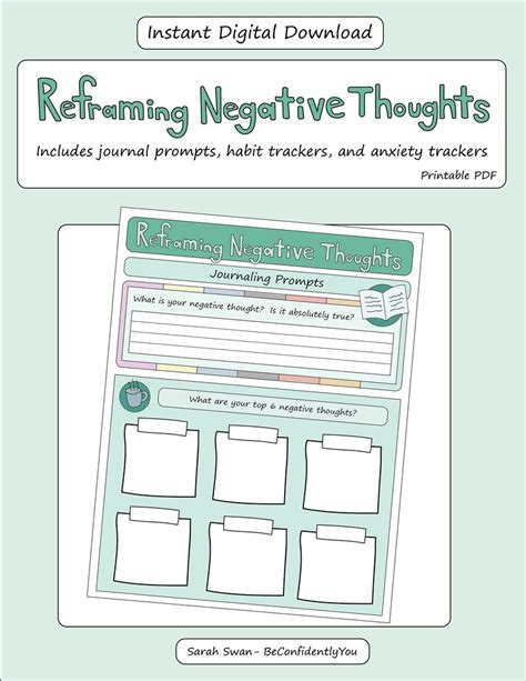 Reframing Negative Thoughts Journaling Habit Tracker Anxiety Tracker