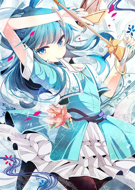 Hd Wallpaper Anime Anime Girls Blue Dress Flowers Highs Jewelry