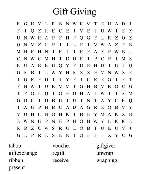 Gift Giving Word Search WordMint