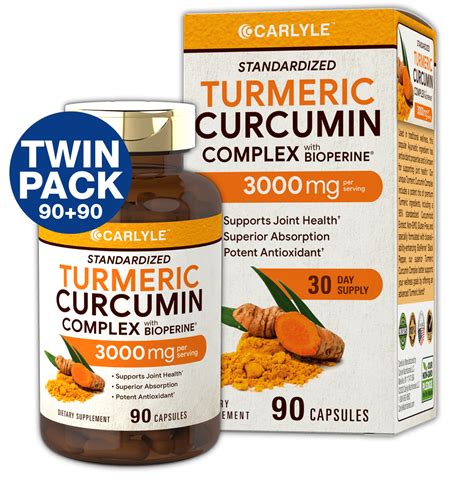 Turmeric Curcumin 3000 Mg 180 Capsules With 95 Standardized Curcuminoids And Bioperine Non