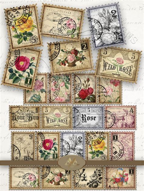 Rose Stamps Faux Printable Digital Download Vintage Rose Images Floral