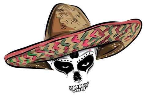 Mexican Skull Vector With Sombrero On Background Stock Vector