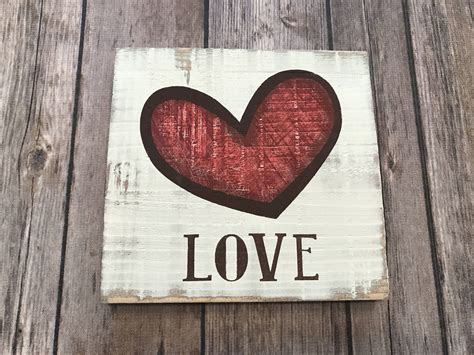 Love With Heart White Valentine Tile Rustic Valentine Signs 55h X