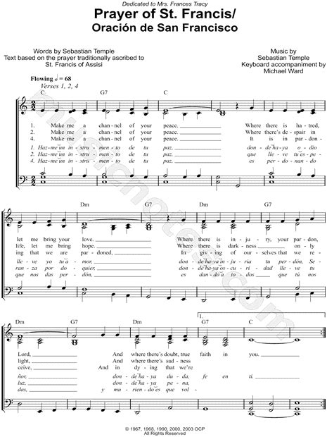 I created this for my church's prayer and soaking time. Sebastian Temple "Prayer of St. Francis" Sheet Music in C Major (transposable) - Download ...