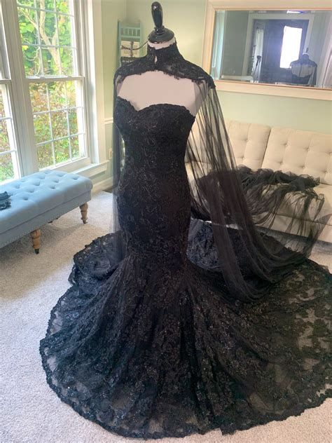 3 In 1 Black Wedding Dress Black Dress With Cape Gothic Etsy