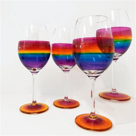 Rainbow Ts Set Of 4 Rainbow Wine Glasses Personalised Hand
