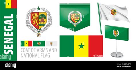 Vector Set Of The Coat Of Arms And National Flag Of Senegal Stock