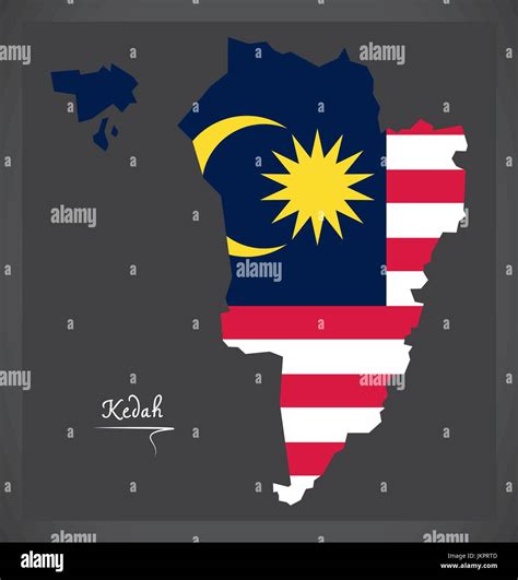 Kedah Malaysia Map With Malaysian National Flag Illustration Stock
