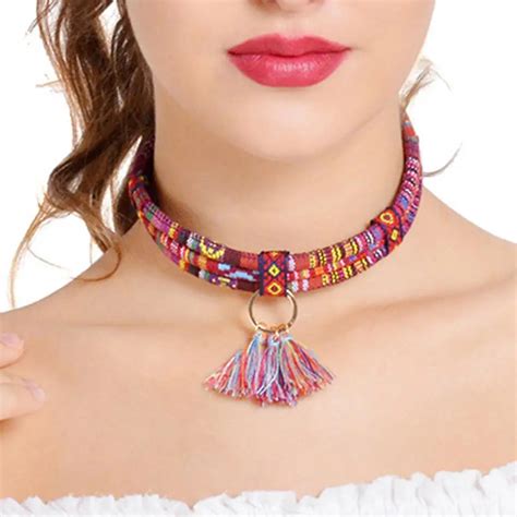 boho ethnic braided rope wrap choker multicolor collar necklace women gothic jewelry in pendants