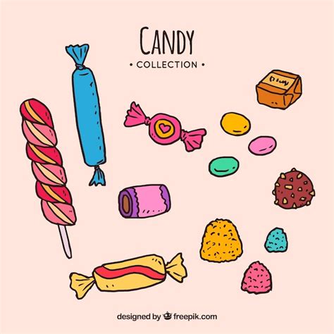 Colección De Dulces Coloridos En Estilo Hecho A Mano Vector Gratis