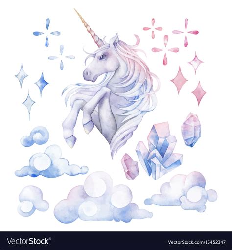 Cute Watercolor Unicorn Royalty Free Vector Image