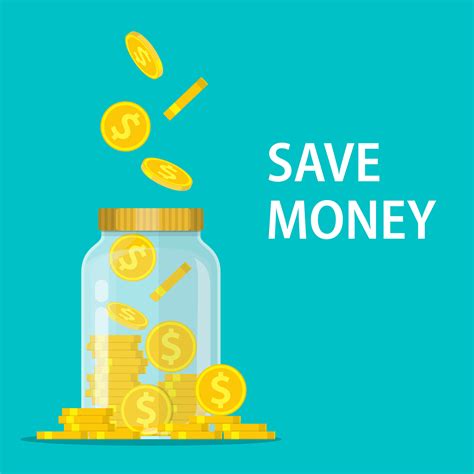 Money Jar Saving Dollar Coin In Jarsave Your Money Concept Vector
