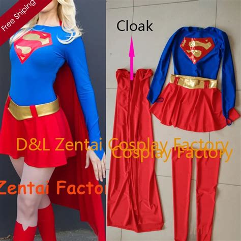 Free Shipping Dhl Wholesale Adult Superhero Costume Classical Supergirl Halloween Costume Lycra