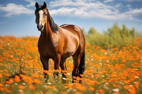 Premium Ai Image Beautiful Horse In Flower Field