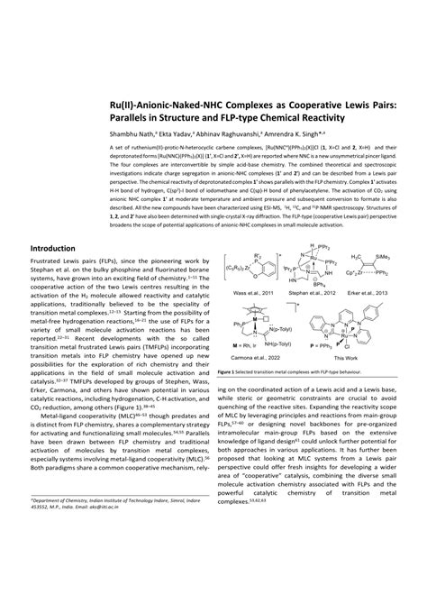 PDF Ru II Anionic Naked NHC Complexes As Cooperative Lewis Pairs Parallels In Structure And