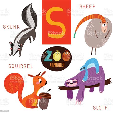 Cute Zoo Alphabet In Vectors Letter Funny Cartoon Animals Stock