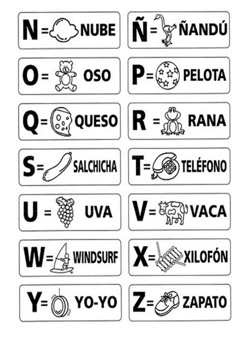 The Spanish Alphabet Is Shown In Black And White With Pictures Of