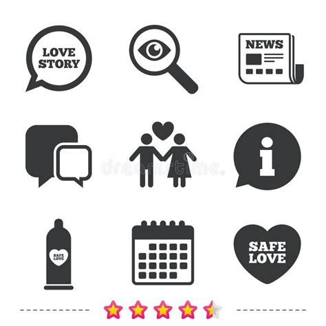 Condom Safe Sex Icons Lovers Couple Sign Stock Vector Illustration Of Magnifier Flat 90347280