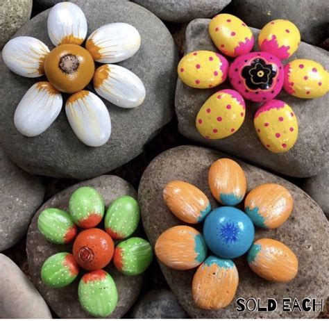 Landscaping Flower Painted Rocks Garden Stones Home And Yard Decor Rock Art Sold EACH By