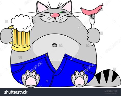 Vector Illustration Fat Funny Gray Cat Stock Vector Royalty Free