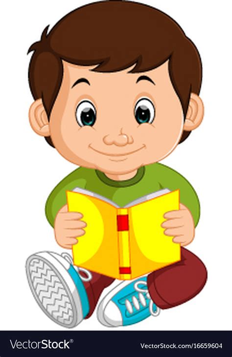 Kids Boy Reading Book Cartoon Royalty Free Vector Image