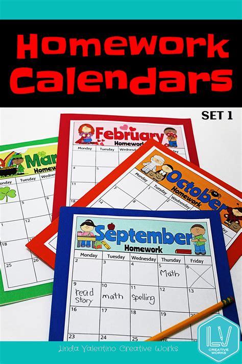 Monthly Homework Calendars Homework Calendar School Homework School