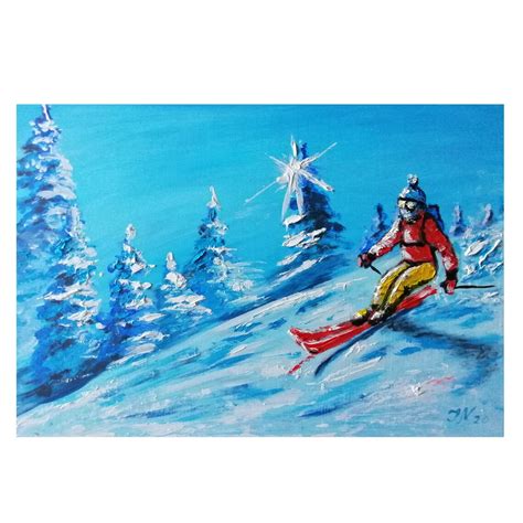 Winter Oil Painting Skiing Painting Original Art Mountain Etsy