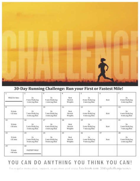 30 Day Running Challenge Run Your First Or Fastest Mile 30 Day