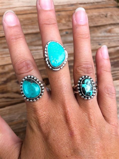 Pretty Authentic Turquoise Rings Genuine Turquoise Stone Jewelry With