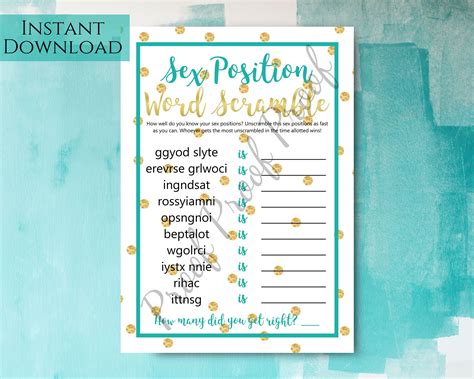 bachelorette party game sex position word scramble teal and etsy