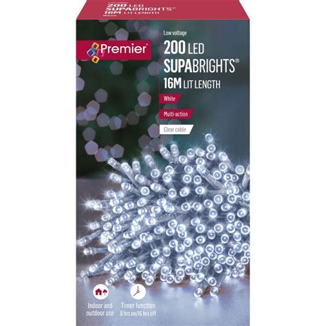 Premier 200 Led Multi Action Supabrights White Clear Cable Garden