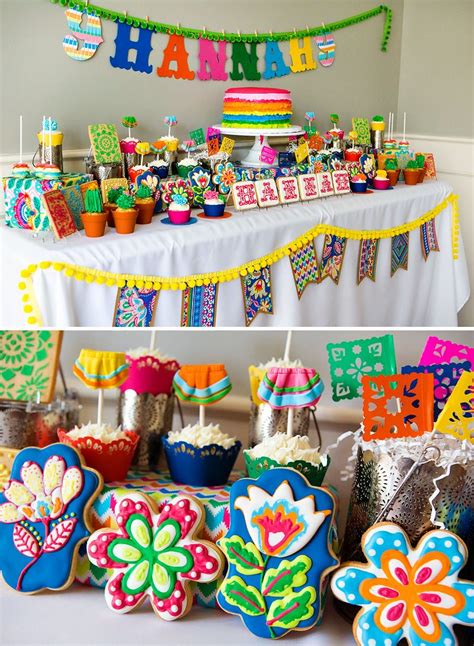 Place piles of warmed tortillas on a cutting board, then set out bowls of shredded chicken, salsa, lettuce, peppers. Bright & Colorful Flower Fiesta Party | Colorful birthday ...