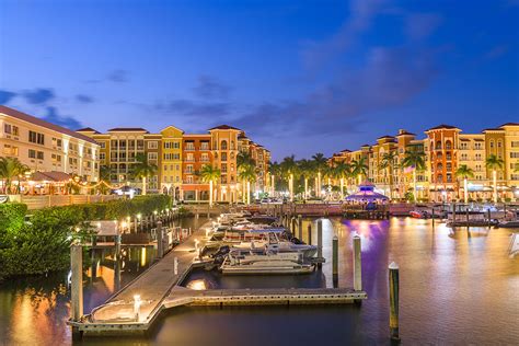 Naples Florida Usa Downtown Cityscape On The Bay At Dusk